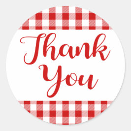 Adesivo Redondo Gingham Obrigado Xadrez De Verificação Vermelha E 