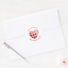 Adesivo Redondo Gingham Red Heart 'O amor está a caminho'