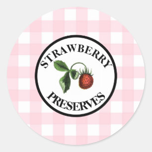 Adesivo Redondo Gingham Retro Geleia de Morango