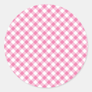 Adesivo Redondo Gingham Retrô Rosa Fúcsia