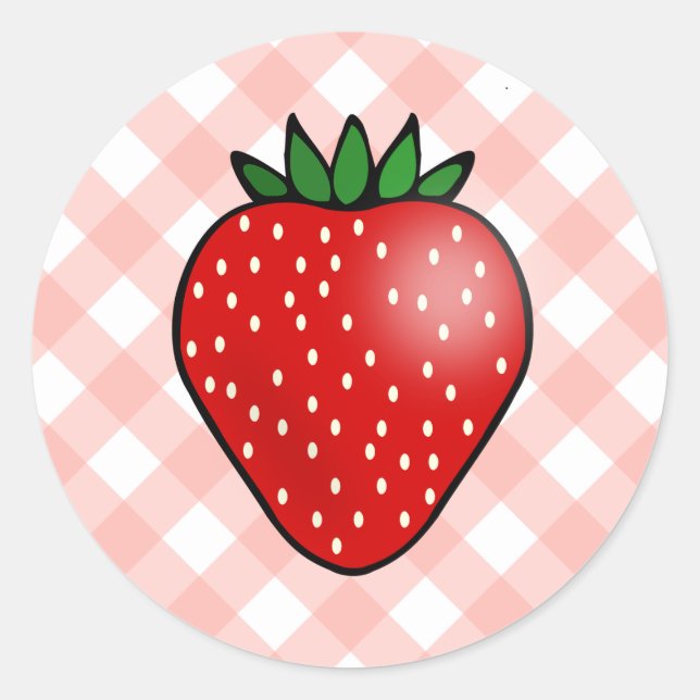 Adesivo Redondo Gingham Strawberry Stickers (Frente)