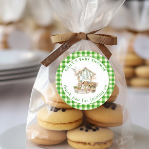 Adesivo Redondo Gingham Verde Cultivado Localmente Obrigado Chá de