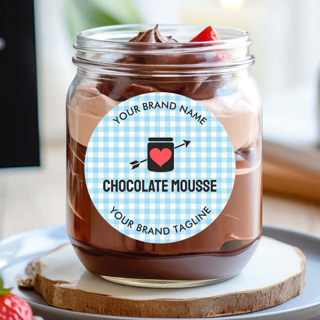 Adesivo Redondo Gingham verifica o rótulo do jar padrão azul para  (Gingham Checks Blue Pattern Jar Label for Business)