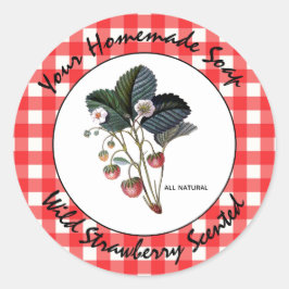 Adesivo Redondo Gingham Wild Strawberry Handmade Soap Label