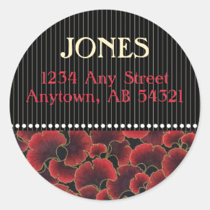 Adesivo Redondo Gingko Pinstripe Dots Classy Red Black Art Deco