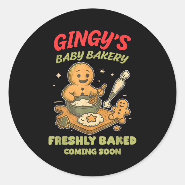 Adesivo Redondo Gingy's Baby Bakery Freshly Baked Coming Soon Chri (Frente)