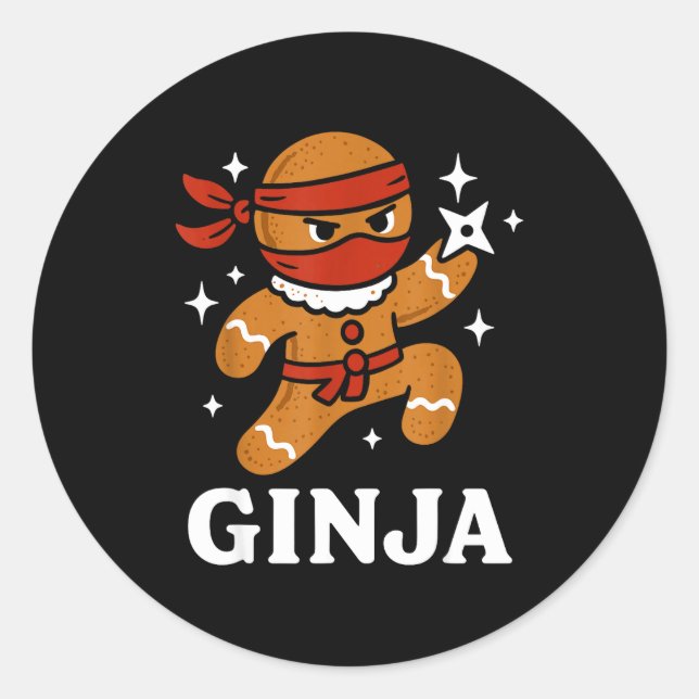 Adesivo Redondo Ginjas Gingerbread Ninja Funny Christmas Cookie Bo (Frente)