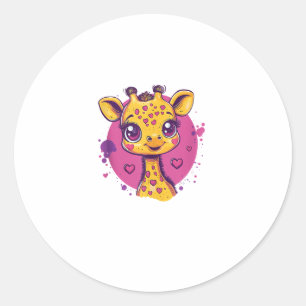 Adesivo Redondo Girafa Adorável Com Amor De Cartoon