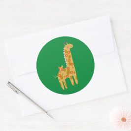 Adesivo Redondo Girafa Adorável Pássaro & Flores Dourado Laranja V