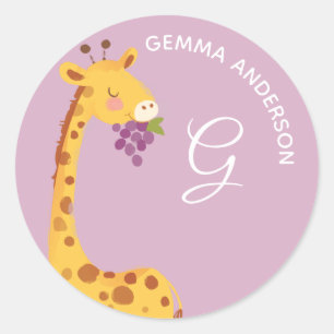 Adesivo Redondo Girafa - Alphabet Monogram - Cute School Daycare