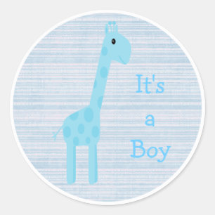 Adesivo Redondo Girafa azul bonito seu um bebê novo do menino