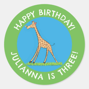 Adesivo Redondo Girafa bonita com cartoon de borboleta