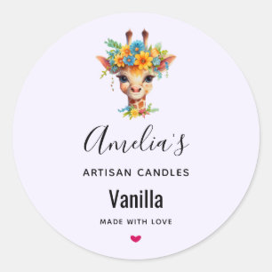 Adesivo Redondo Girafa Bonita com Velas Florais
