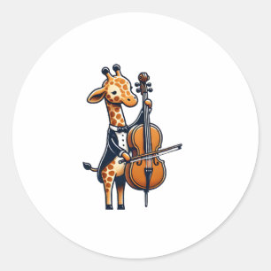 Adesivo Redondo Girafa Bonita Tocando Cello Girafas Músicas
