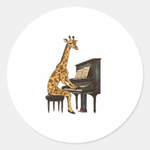 Adesivo Redondo Girafa Bonita Tocando Piano Girafas Músicas