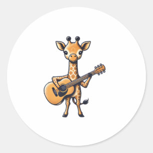 Adesivo Redondo Girafa Bonita Tocando Violão Girafas Músico Musi