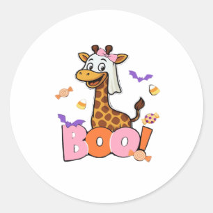 Adesivo Redondo Girafa Boo Fantasma Fofa, Animal Assustador de Hal