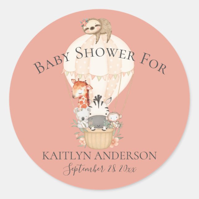 Adesivo Redondo Girafa-branca Zebra Balão-de-Ar Quente (Frente)