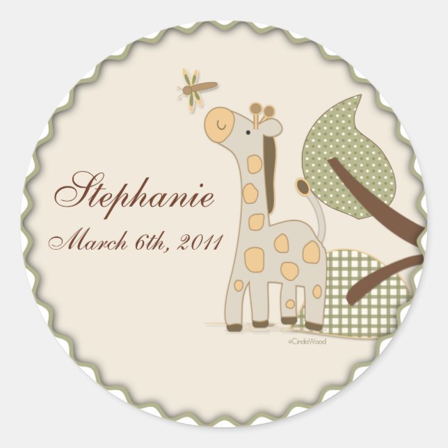 Adesivo Redondo Girafa com Xadrez Leaves Sticker (Frente)