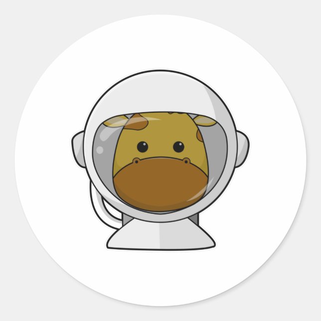 Adesivo Redondo Girafa como astronauta com capacete (Frente)