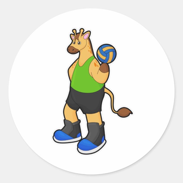 Adesivo Redondo Girafa como jogador de voleibol (Frente)