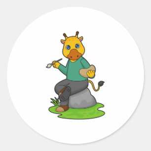 Adesivo Redondo Girafa como Pintor com Pintor