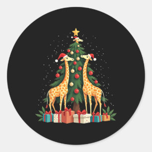 Adesivo Redondo Girafa de Natal bonita Girafa de árvore de Natal v