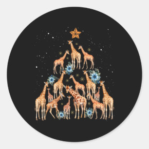 Adesivo Redondo Girafa de Natal bonita Girafa de árvore de Natal v