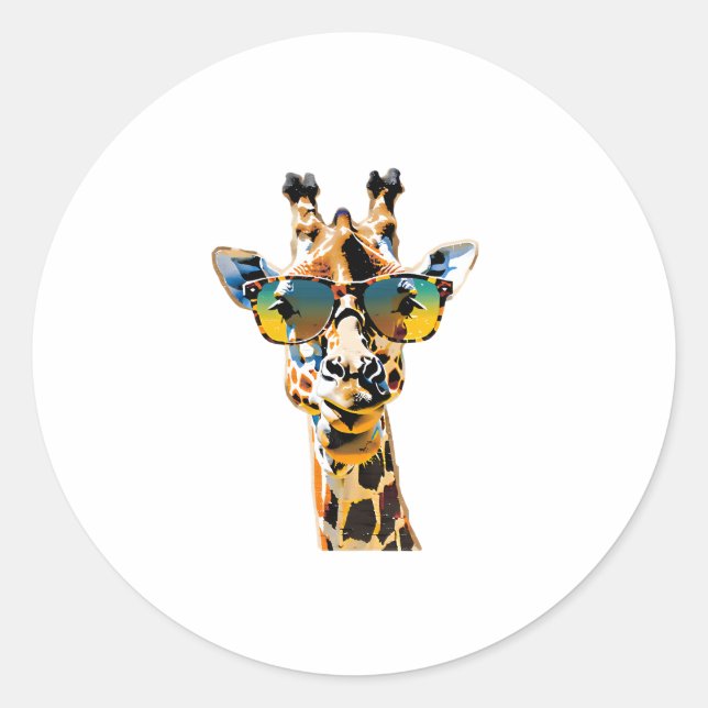 Adesivo Redondo girafa de óculos de sol com óculos de sol (Frente)