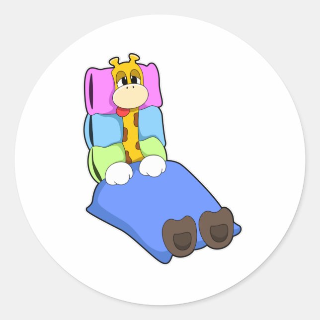 Adesivo Redondo Girafa dormindo com cobertor e Travesseiro (Frente)