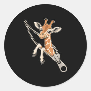 Adesivo Redondo Girafa Emergindo De Um Zipper
