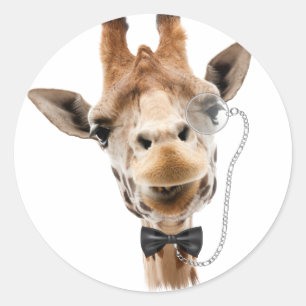 Adesivo Redondo Girafa engraçada com Bowtie e Monocle
