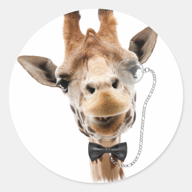 Adesivo Redondo Girafa engraçada com Bowtie e Monocle (Frente)