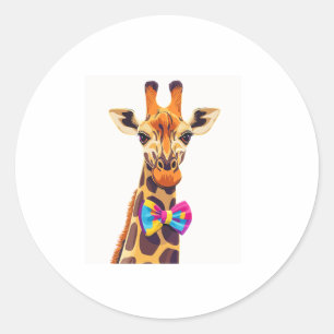 Adesivo Redondo Girafa Engraçada Com Humor Animal Bowtie