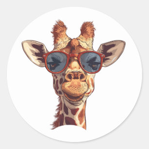 Adesivo Redondo Girafa engraçada com óculos de sol