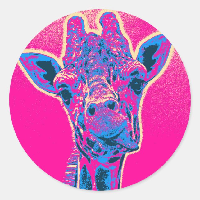 Adesivo Redondo Girafa Engraçada Esticando sua língua (Frente)