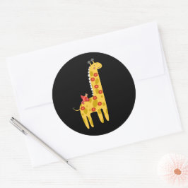 Adesivo Redondo Girafa Fofa & Flores de Pássaro Amarelo Vermelho e