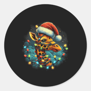 Adesivo Redondo Girafa Papais noeis Xmas Luzes Noite Estrelada Gir