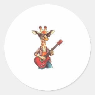 Adesivo Redondo Girafa Vestindo óculos de sol tocando violão músic
