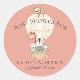 Adesivo Redondo Girafa Zebra Cute Balão de Ar Quente Bebê Menina