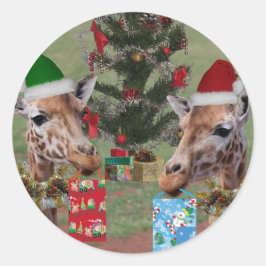 Adesivo Redondo Girafas de Natal