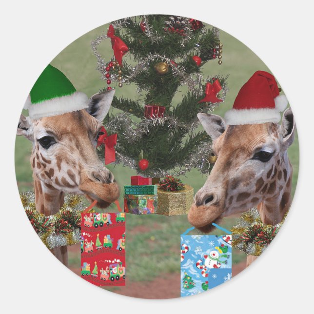 Adesivo Redondo Girafas de Natal (Frente)