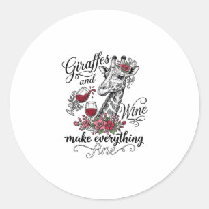 Adesivo Redondo Girafas E Vinho Camisa Com Desenho De Gravura Vint