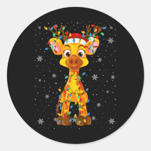 Adesivo Redondo Giraffe Animal Santa Hat Feia Pé de Natal