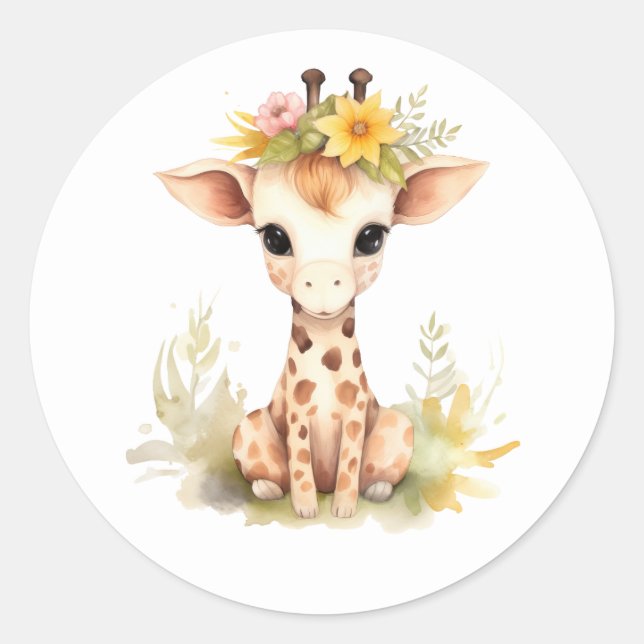 Adesivo Redondo Giraffe Baby Shower Round Sticker (Frente)