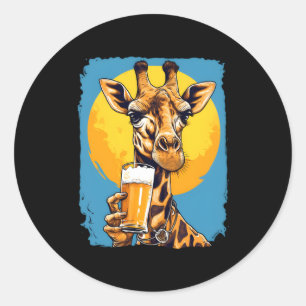 Adesivo Redondo Giraffe Bebendo Beer Beer Drinker Safari Zoo Anim
