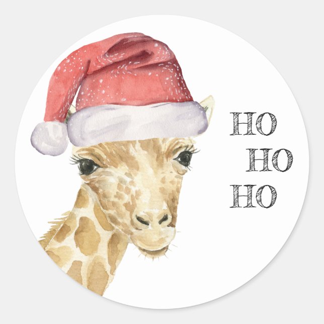 Adesivo Redondo Giraffe Christmas Hat HO HO HO (Frente)