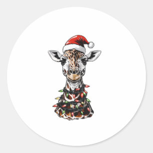 Adesivo Redondo Giraffe Christmas Hat Xmas