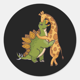 Adesivo Redondo Giraffe Dinosaur Hug Love Dino Animais Safari Hall