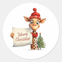 Adesivo Redondo Giraffe Feliz Natal
